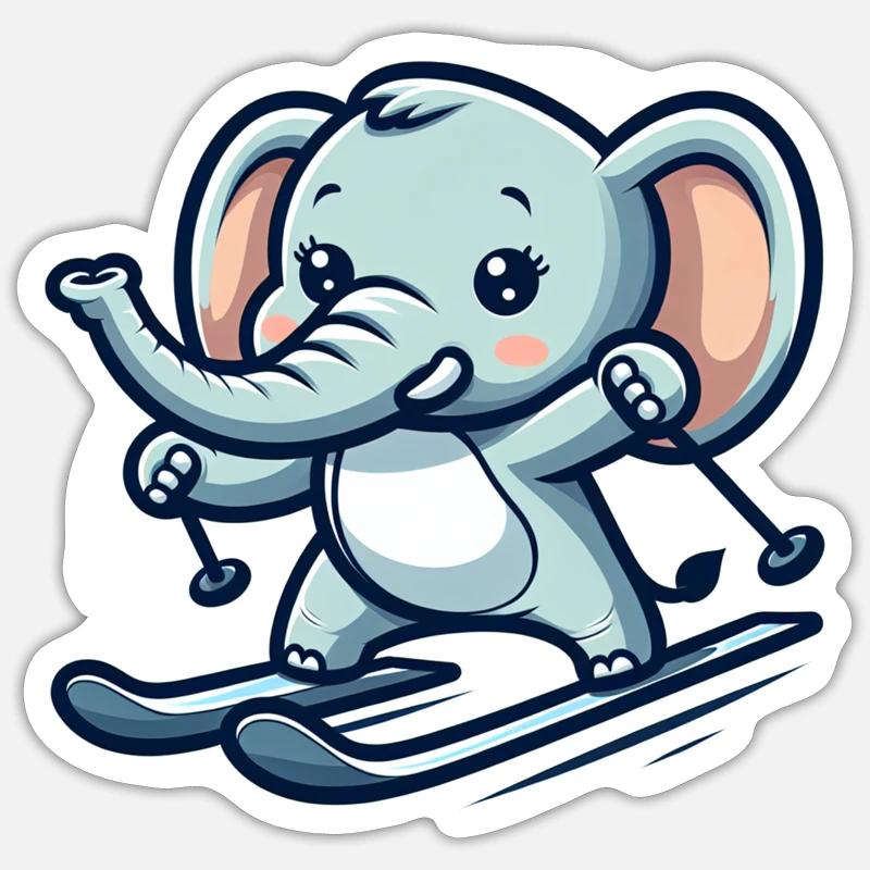 Cute Skier Elephant Sticker Größe S (10 x 10 cm)