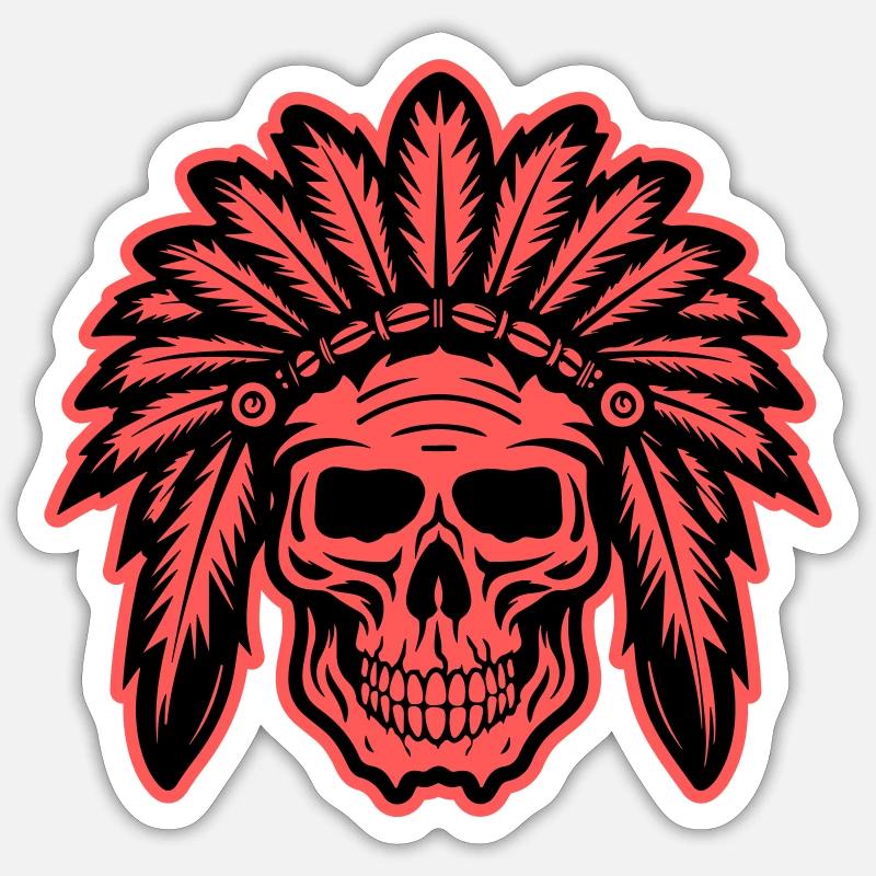 Apache Indianer Häuptling Totenkopf - Sticker Größe S (10 x 10 cm) - Mattweiß