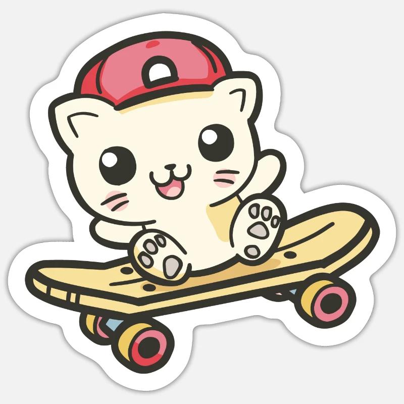Skateboarder Cat - Sticker size S (10 x 10 cm) - white matte