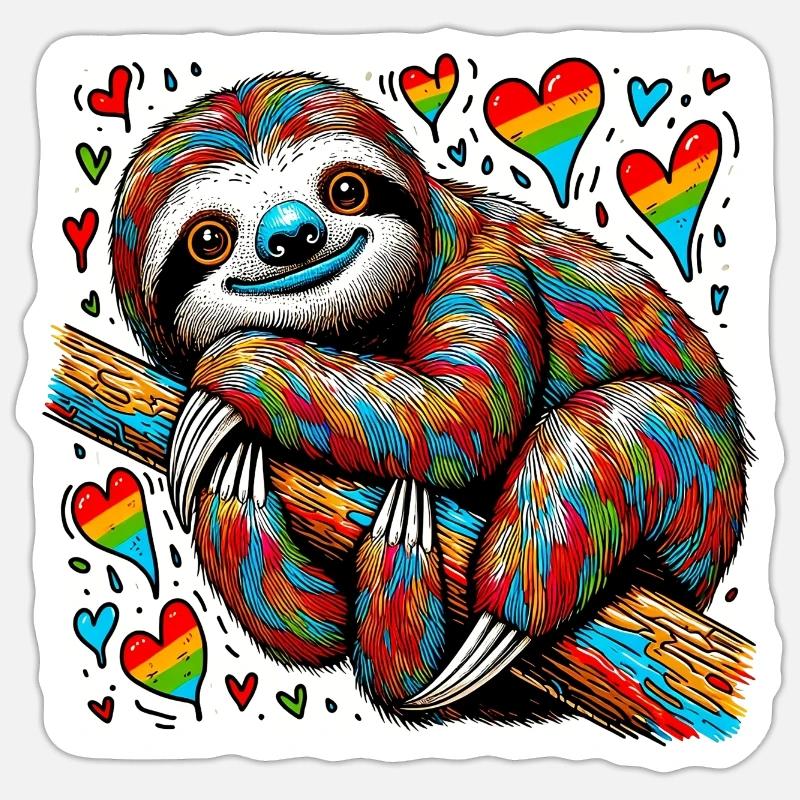 Faultier mit Herzen - Sticker Größe S (10 x 10 cm) - Mattweiß