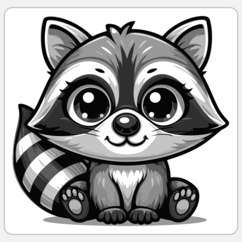 Raton laveur - Sticker taille S (10 x 10 cm) - blanc mat