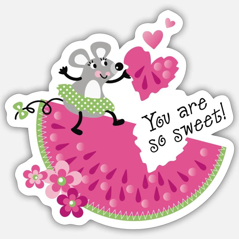 Cute Mouse with Melon Sticker size S (10 x 10 cm)