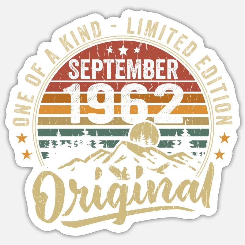 Anniversaire Septembre 1962 - Né en Septembre 1962 - Sticker taille S (10 x 10 cm) - blanc mat