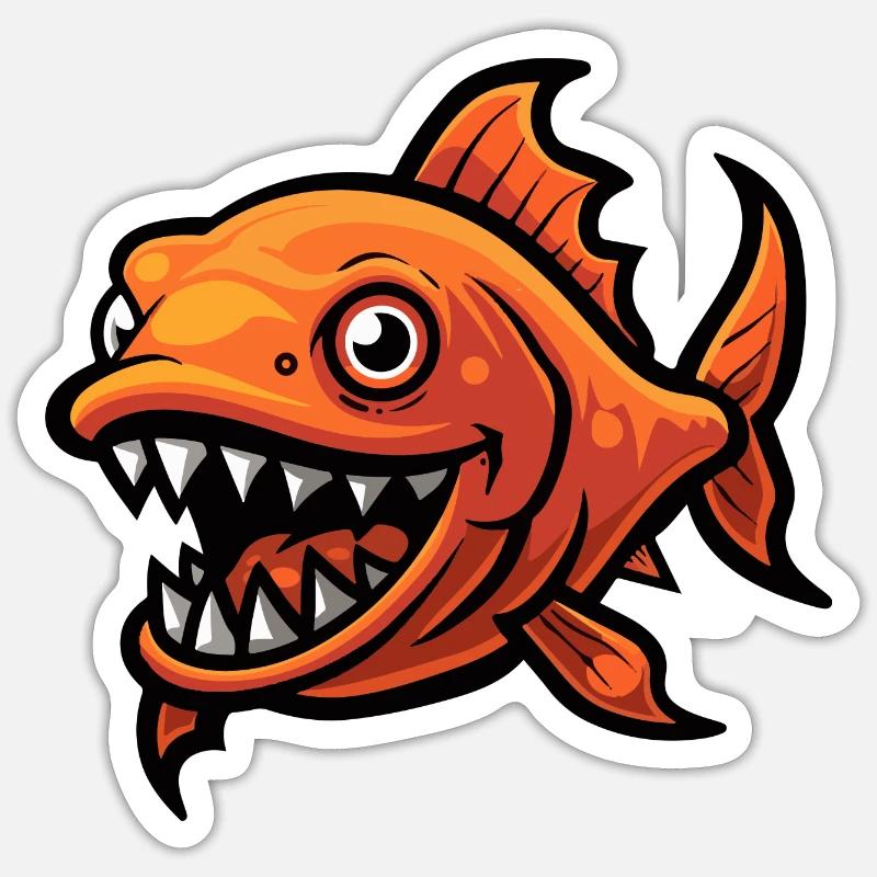 Bande dessinée de poisson piranha - Sticker taille S (10 x 10 cm) - blanc mat