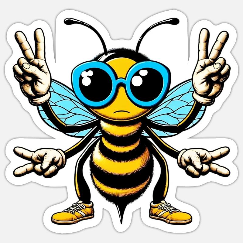 Bee with Sunglasses - Sticker size S (10 x 10 cm) - white matte