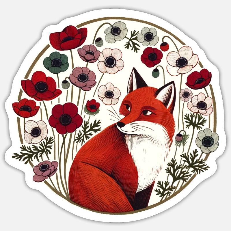 Renard roux rétro - Sticker taille S (10 x 10 cm) - blanc mat