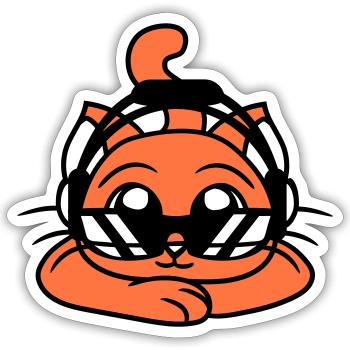 Coole DJ Katze Süßes Kätzchen Haustier Party Spaß - Sticker Größe S (10 x 10 cm) - Mattweiß - Vorne