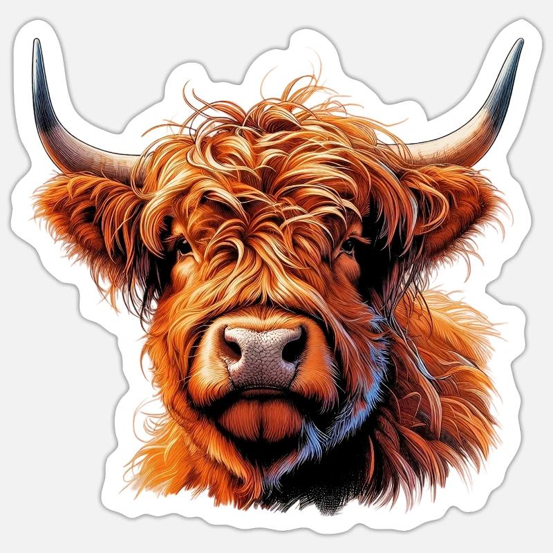 Vache écossaise des Highlands - Sticker taille S (10 x 10 cm) - blanc mat