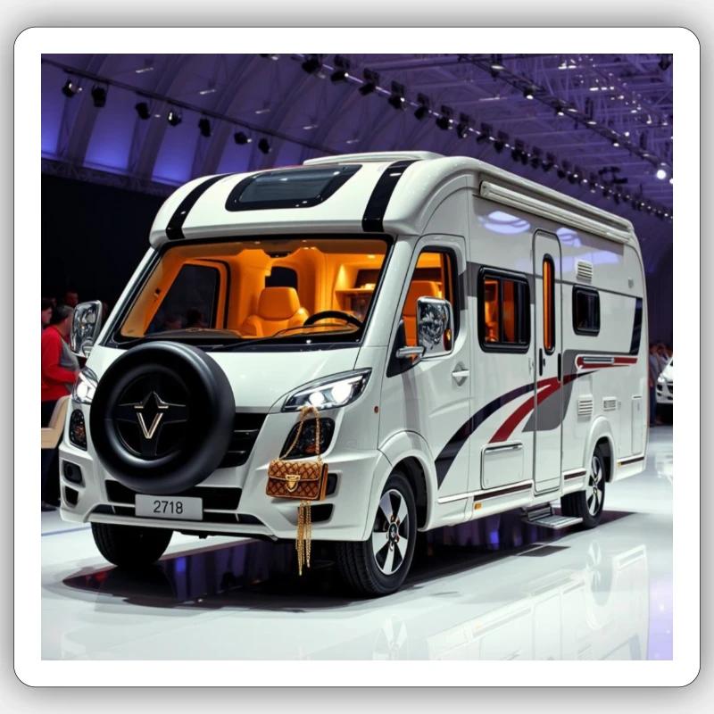 Caravane de luxe - Sticker taille S (10 x 10 cm) - blanc mat