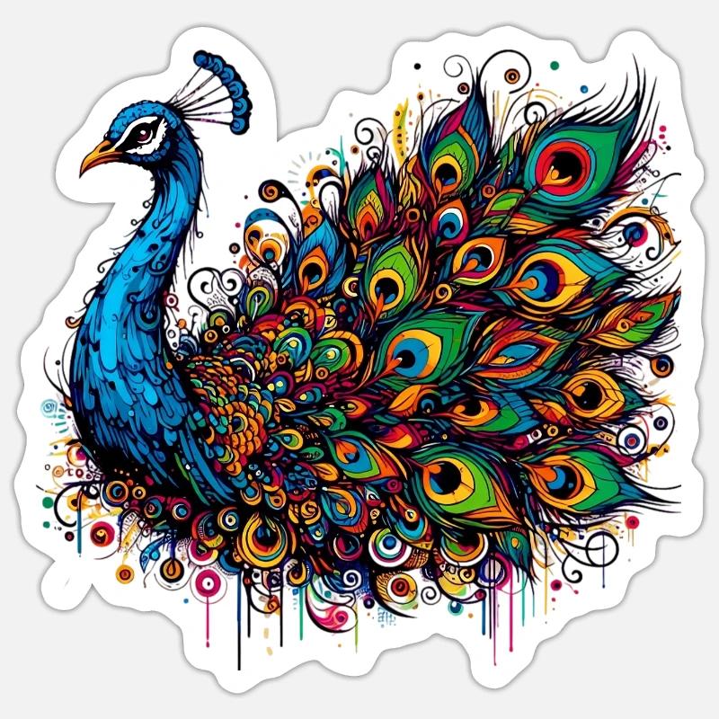 Pfau - Sticker Größe S (10 x 10 cm) - Mattweiß