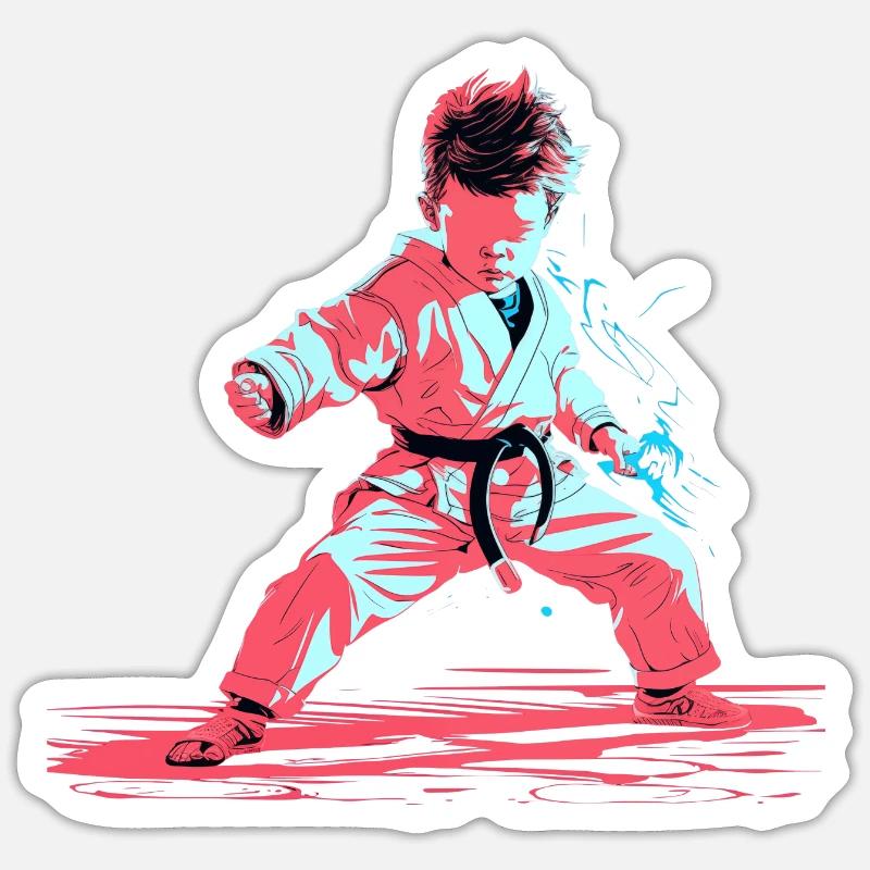 Karate Boy Synthwave - Sticker size S (10 x 10 cm) - white matte
