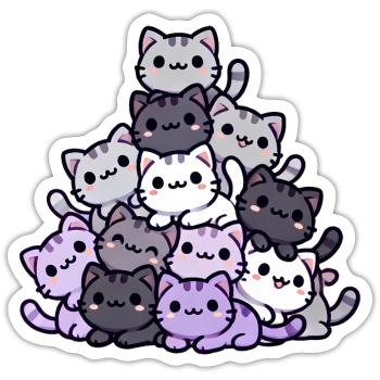 Cute Cats Stacked Together, Love Kawaii Cats - Sticker size S (10 x 10 cm) - white matte - Front