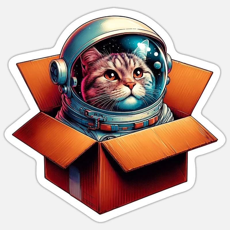Chat astronaute - Sticker taille S (10 x 10 cm) - blanc mat