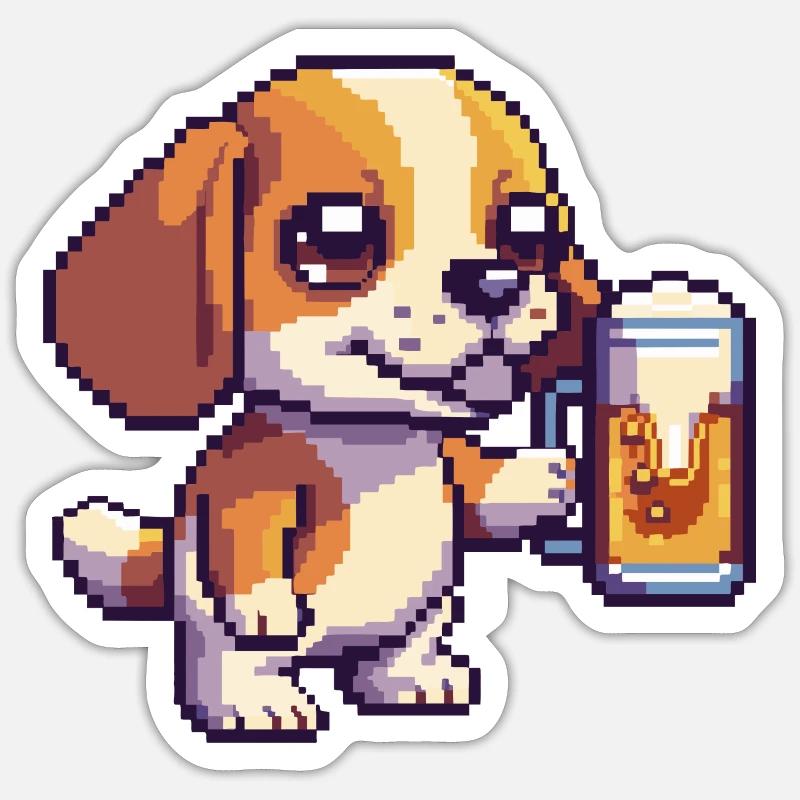 Beagle Dogs Beer Pixel - Sticker size S (10 x 10 cm) - white matte