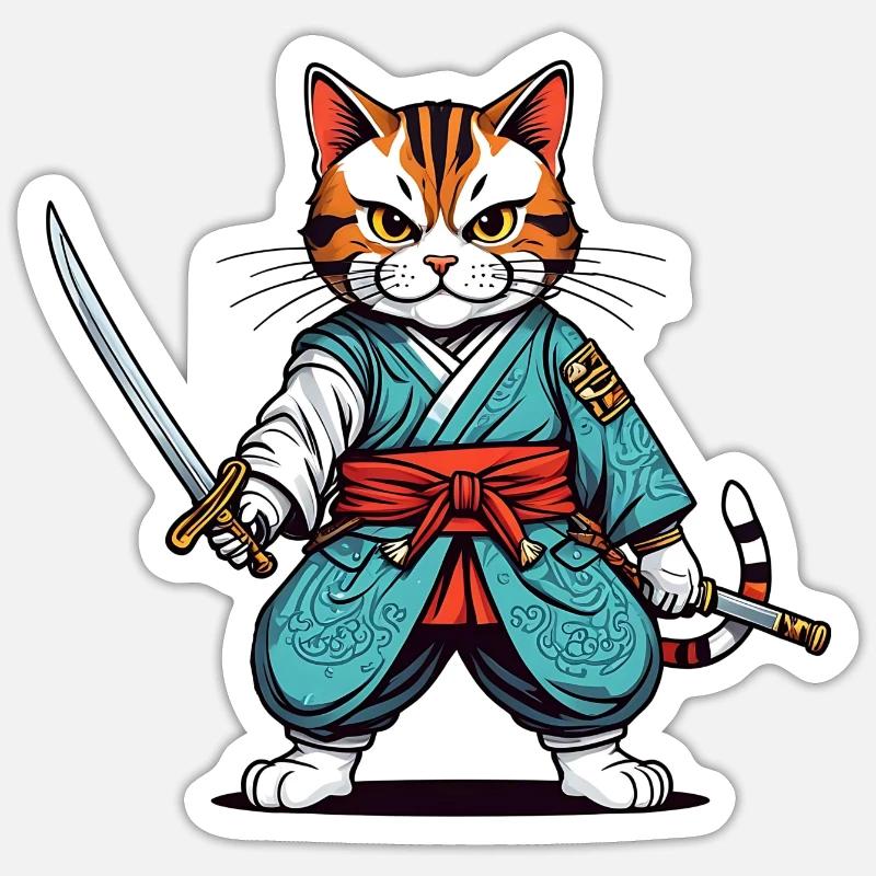 Chat samouraï Sticker taille S (10 x 10 cm)
