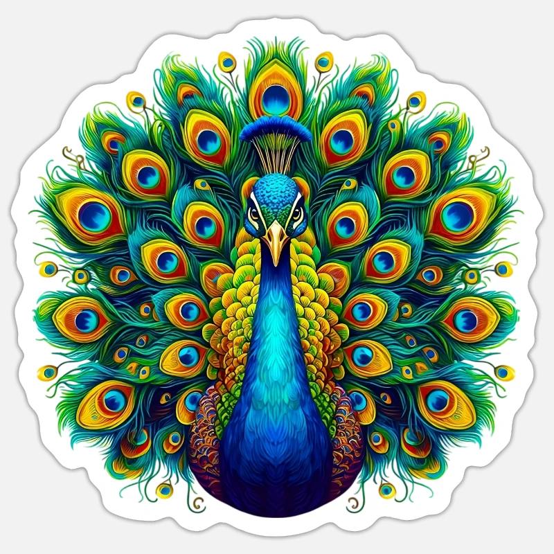 Pfau - Sticker Größe S (10 x 10 cm) - Mattweiß