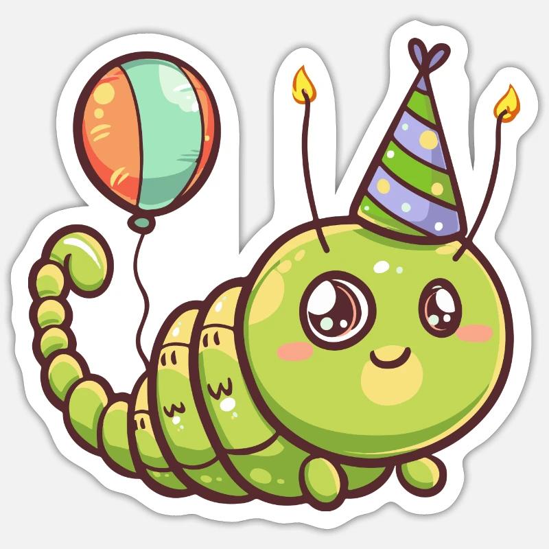 Worm Birthday Comic - Sticker size S (10 x 10 cm) - white matte