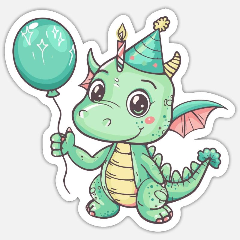 Drache Geburtstag Comic Sticker Größe S (10 x 10 cm)