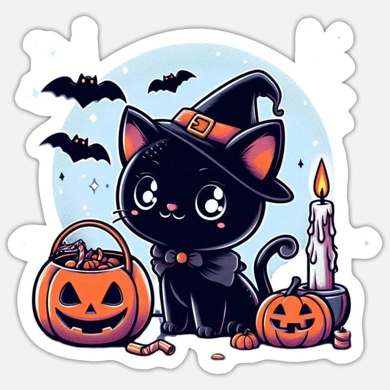 Kitty halloween - Sticker taille S (10 x 10 cm) - blanc mat