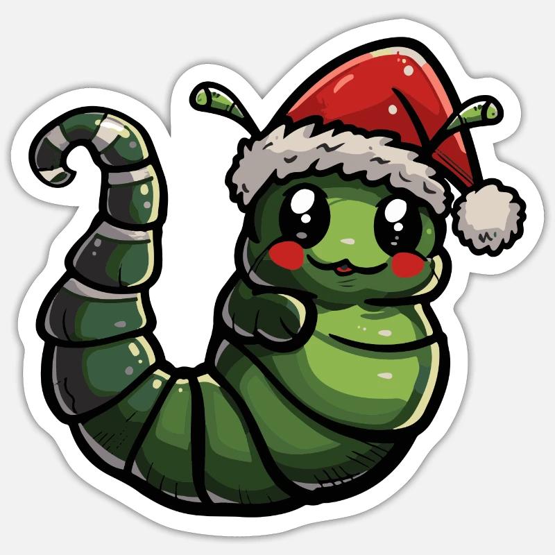 Noël du ver - Sticker taille S (10 x 10 cm) - blanc mat