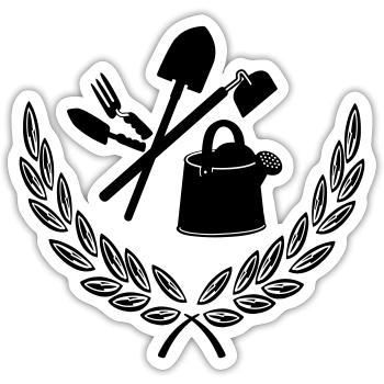 Garden tools in laurel wreath Gardener - Sticker size S (10 x 10 cm) - white matte - Front