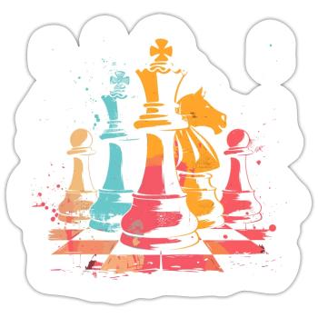 Schachfiguren Retrowave - Sticker Größe S (10 x 10 cm) - Mattweiß - Vorne
