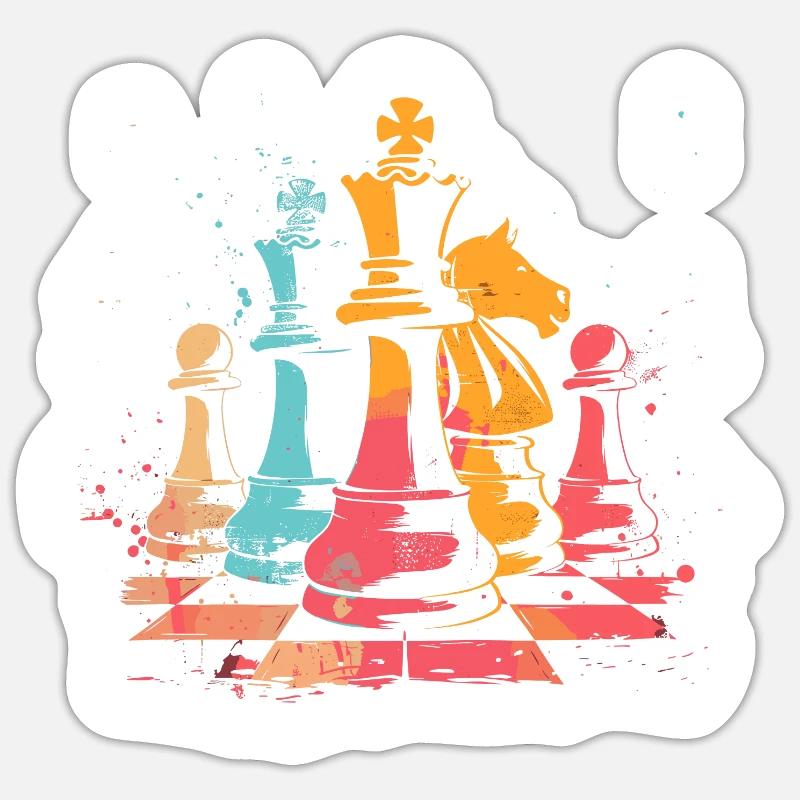 Pièces d’échecs Retrowave - Sticker taille S (10 x 10 cm) - blanc mat