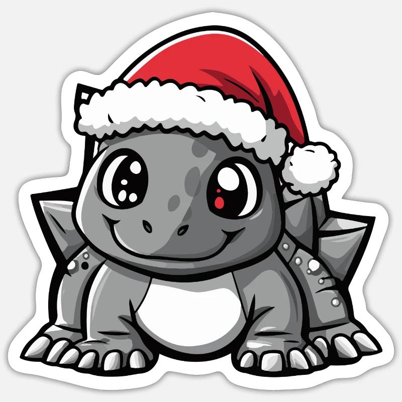 Dinosaure Stegosaurus Noël Mignon - Sticker taille S (10 x 10 cm) - blanc mat