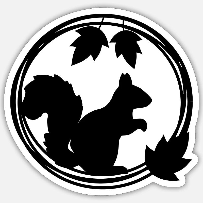 Eichhörnchen Silhouette im Blätterkranz - Sticker Größe S (10 x 10 cm) - Mattweiß