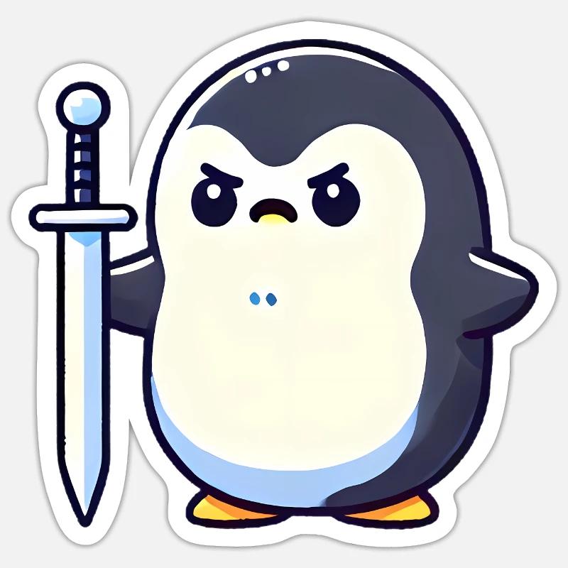 Petit pingouin guerrier - Sticker taille S (10 x 10 cm) - blanc mat