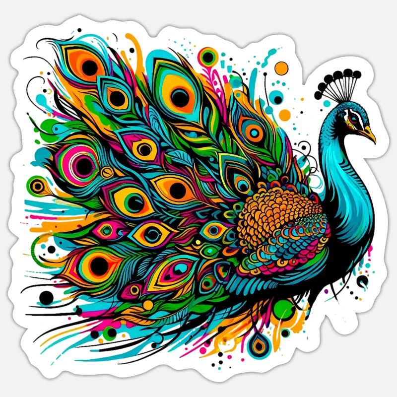 Paon - Sticker taille S (10 x 10 cm) - blanc mat