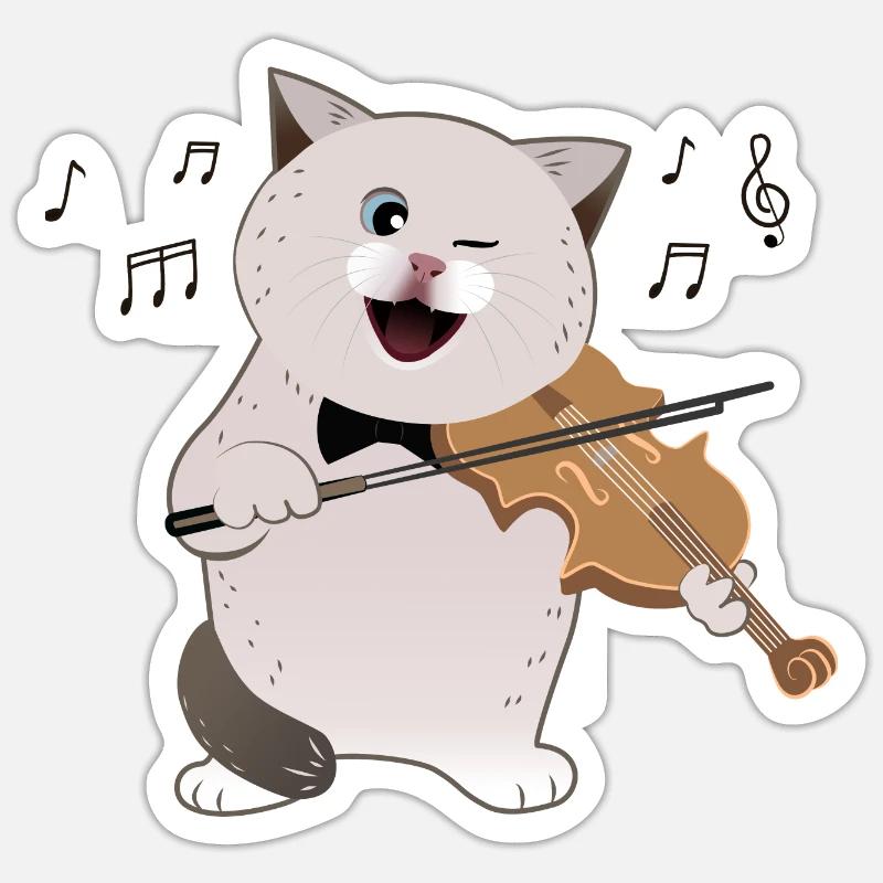 cute chubby cat playing violin - Sticker size S (10 x 10 cm) - white matte