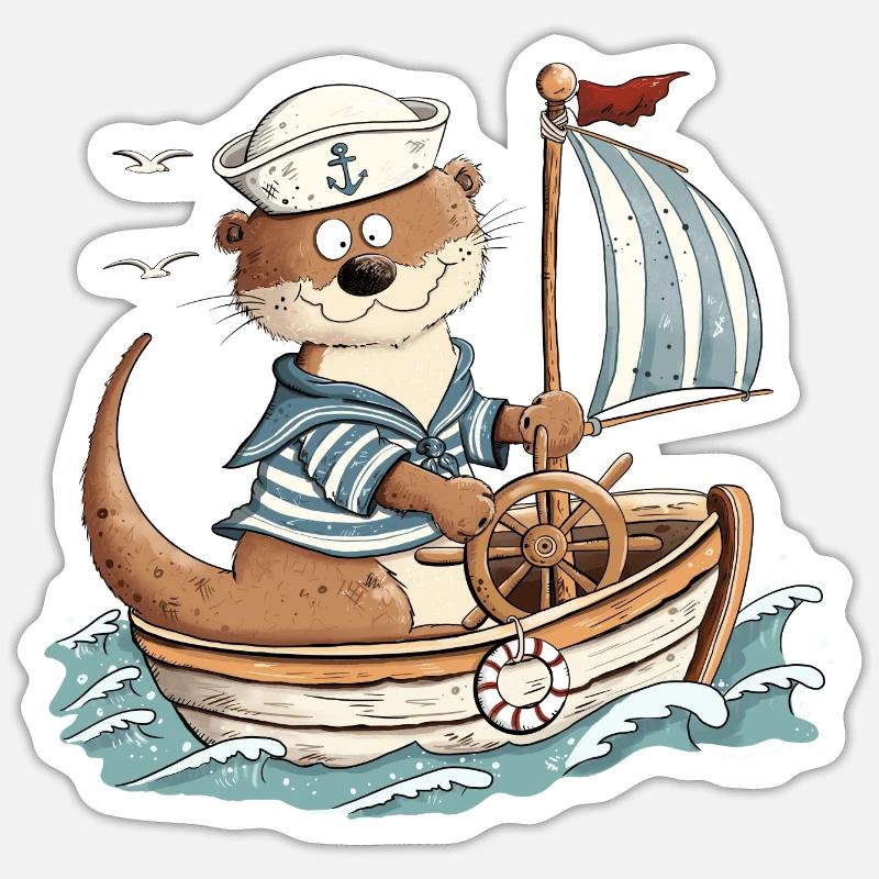 Otter Boot Segeln Segelboot - Sticker Größe S (10 x 10 cm) - Mattweiß