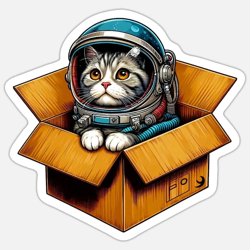 Chat astronaute - Sticker taille S (10 x 10 cm) - blanc mat