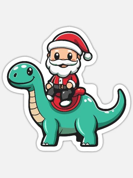 Dinosaurier brontosaurus Weihnachtsmann - Sticker Größe S (10 x 10 cm) - Mattweiß