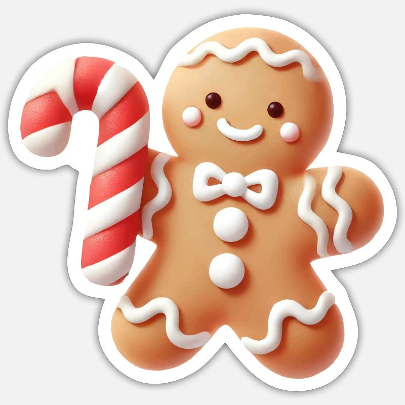 Fröhlicher Lebkuchenmann mit Zuckerstange - Sticker Größe S (10 x 10 cm) - Mattweiß