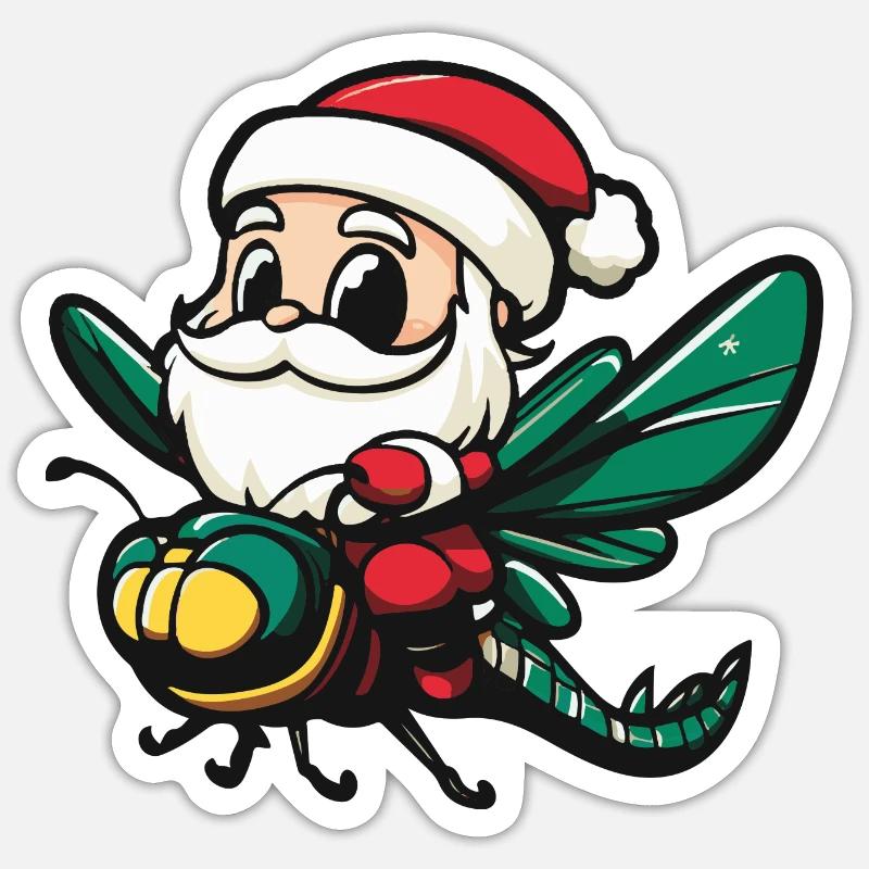 Libellule Père Noël - Sticker taille S (10 x 10 cm) - blanc mat