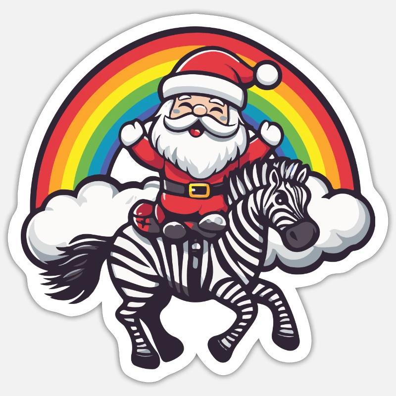 Zebra Weihnachtsmann Regenbogen - Sticker Größe S (10 x 10 cm) - Mattweiß