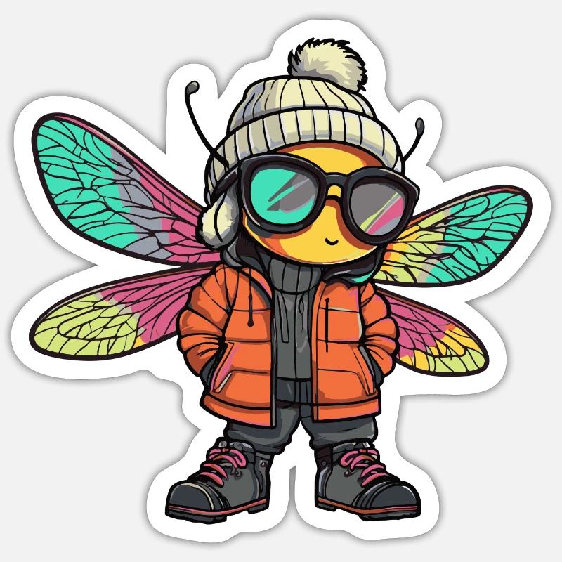 Bande dessinée d’hiver libellule - Sticker taille S (10 x 10 cm) - blanc mat