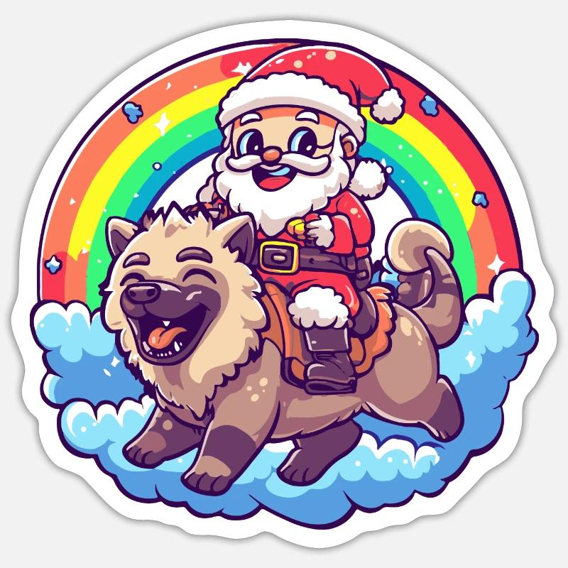 Hyäne Weihnachtsmann Regenbogen - Sticker Größe S (10 x 10 cm) - Mattweiß