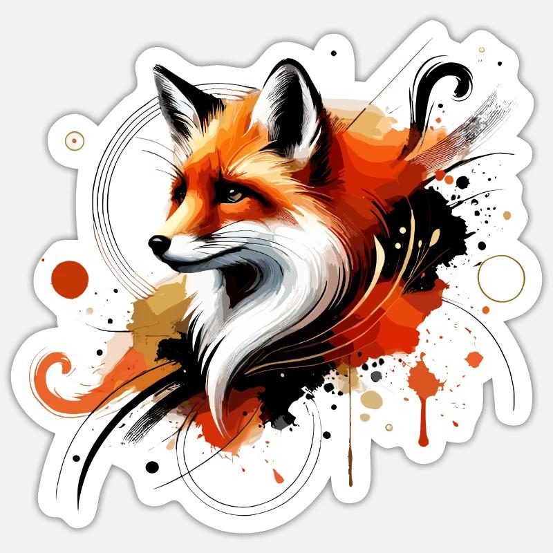 Renard aquarelle, Fox - Sticker taille S (10 x 10 cm) - blanc mat