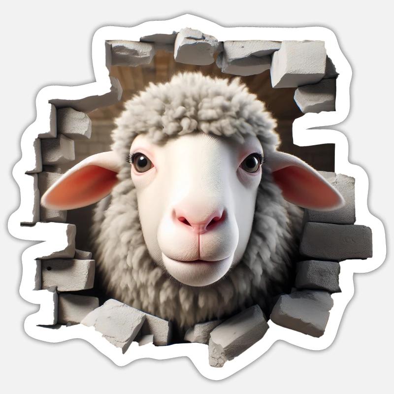 Schaf Kopf im Loch 2 - Sticker Größe S (10 x 10 cm) - Mattweiß
