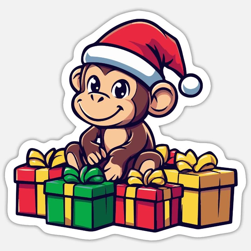 Monkey Christmas Comic Gifts - Sticker size S (10 x 10 cm) - white matte