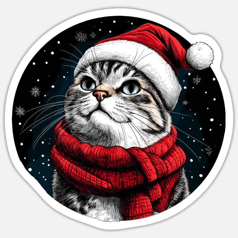 Chats Noël - Sticker taille S (10 x 10 cm) - blanc mat