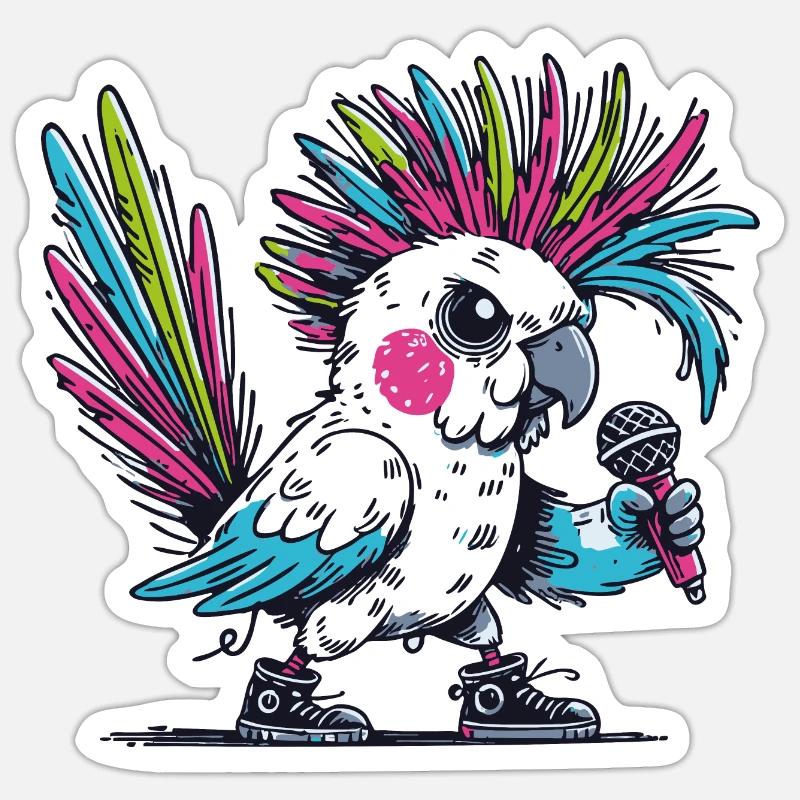 Punk Kakadu mit Irokesenschnitt - Sticker Größe S (10 x 10 cm) - Mattweiß