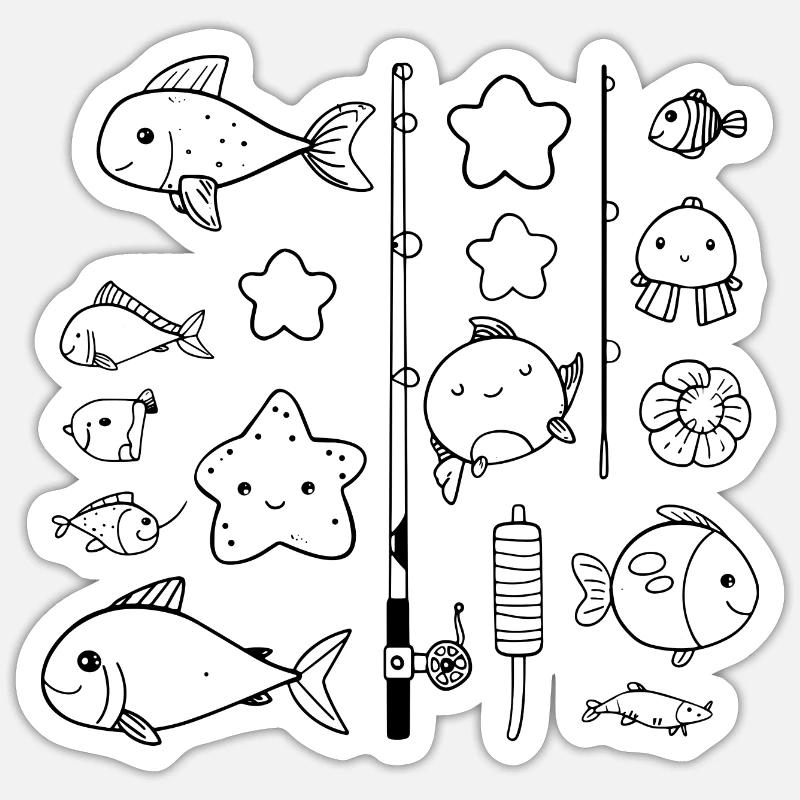 Fishing Comic Style - Sticker size S (10 x 10 cm) - white matte