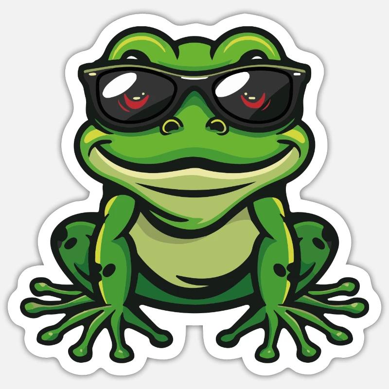 Frosch Comic Cool - Sticker Größe S (10 x 10 cm) - Mattweiß