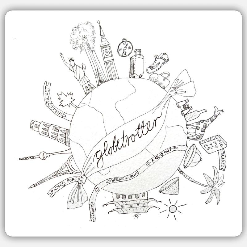 Globetrotter Design - Sticker Größe S (10 x 10 cm) - Mattweiß