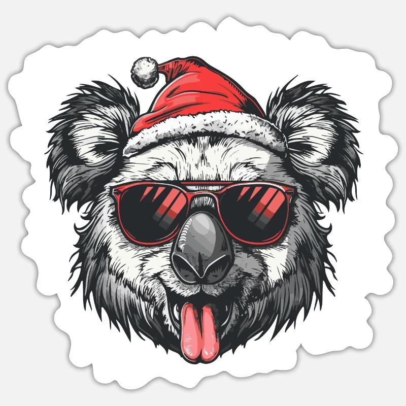 Koala Noël drôle - Sticker taille S (10 x 10 cm) - blanc mat