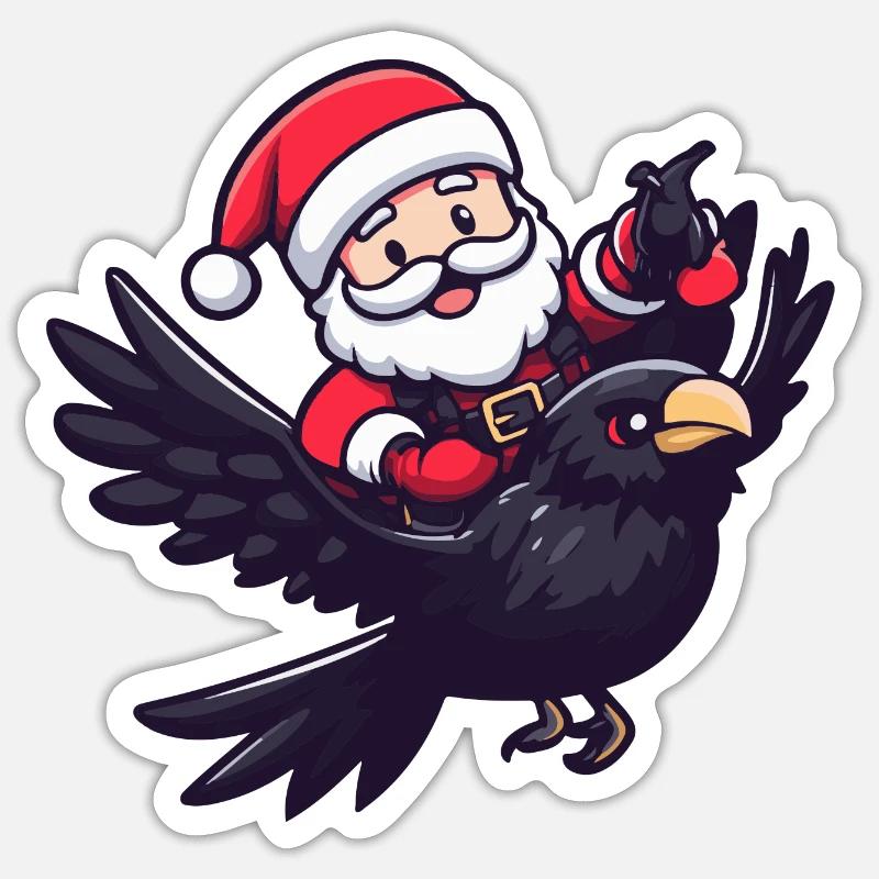 corbeau corbeau père noël dessin animé - Sticker taille S (10 x 10 cm) - blanc mat